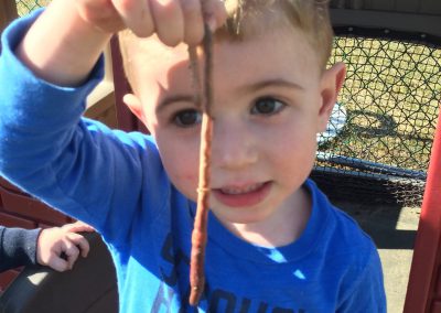 Boy holding worm